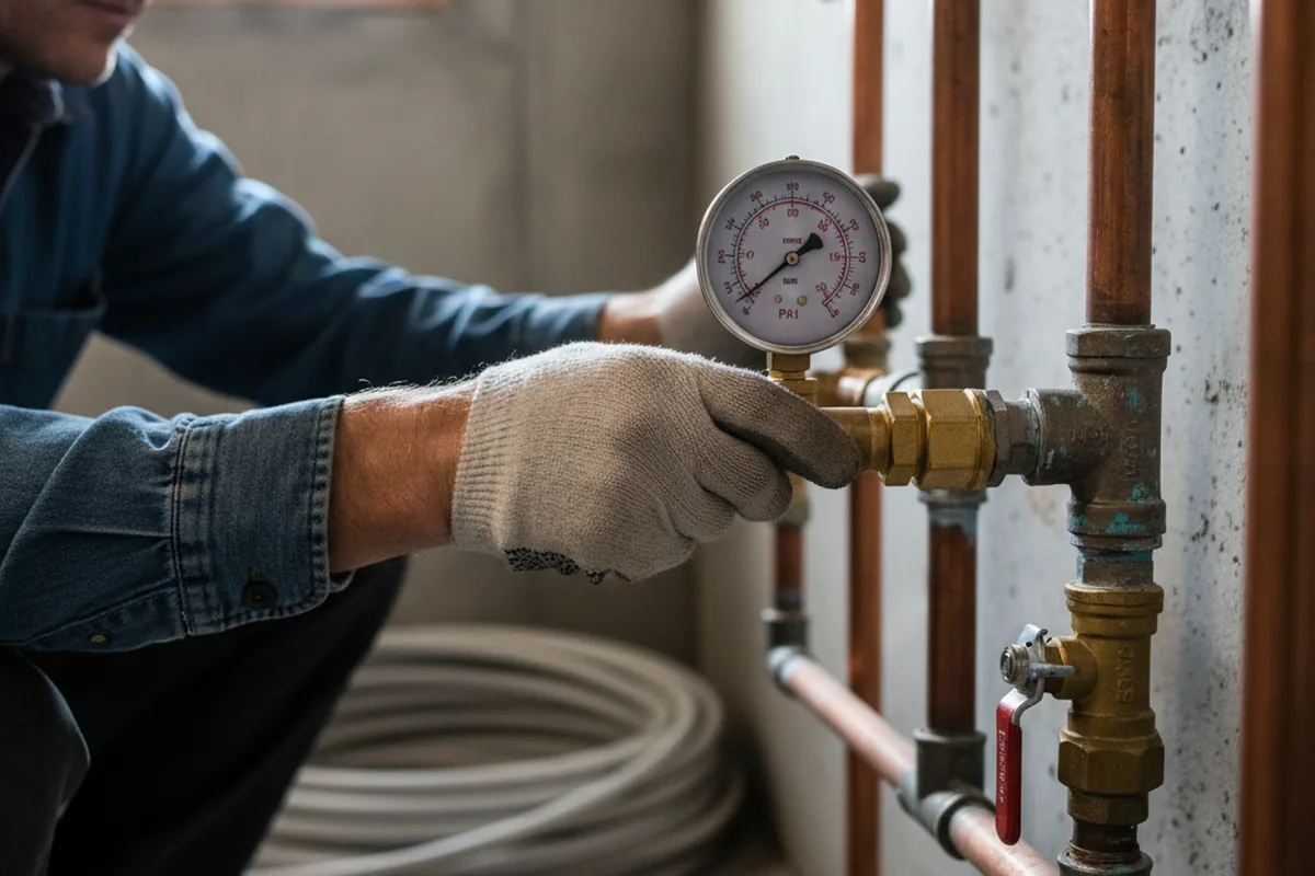 Pressure testing a repaired line during Water Line Repair in Ludlow